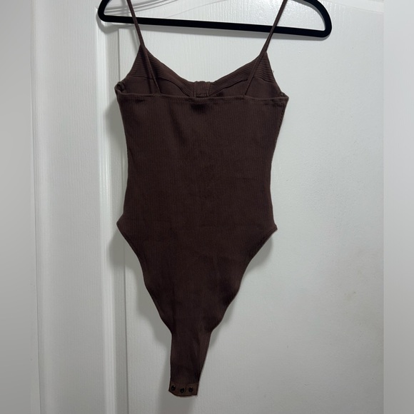 Subtle mocha-brown spaghetti strapped bodysuit. - Picture 3 of 4